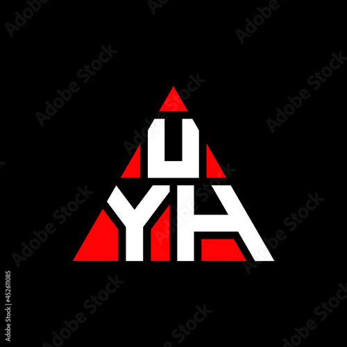 UYH triangle letter logo design with triangle shape. UYH triangle logo design monogram. UYH triangle vector logo template with red color. UYH triangular logo Simple, Elegant, and Luxurious Logo. UYH 