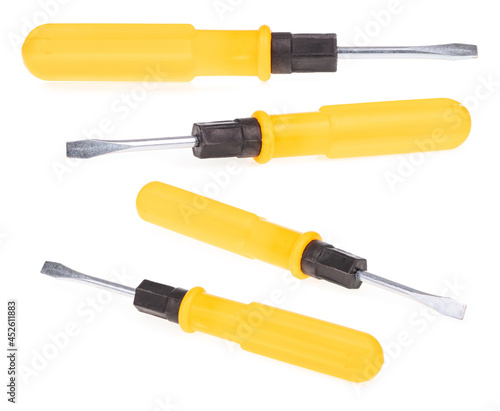 Set of Flat-Head Screwdriver isolated on white background.