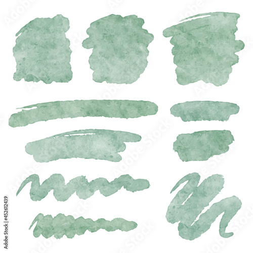 Decorative vector watercolor textured brush strokes shapes set. Abstract artistic paint stains, lines. Background design elements