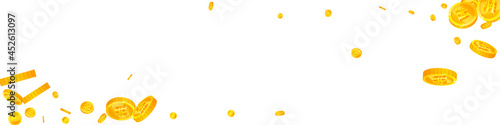 Korean won coins falling. Bizarre scattered WON coins. Korea money. Cute jackpot, wealth or success concept. Vector illustration.