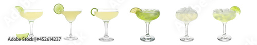 Set of tasty daiquiri cocktails on white background photo