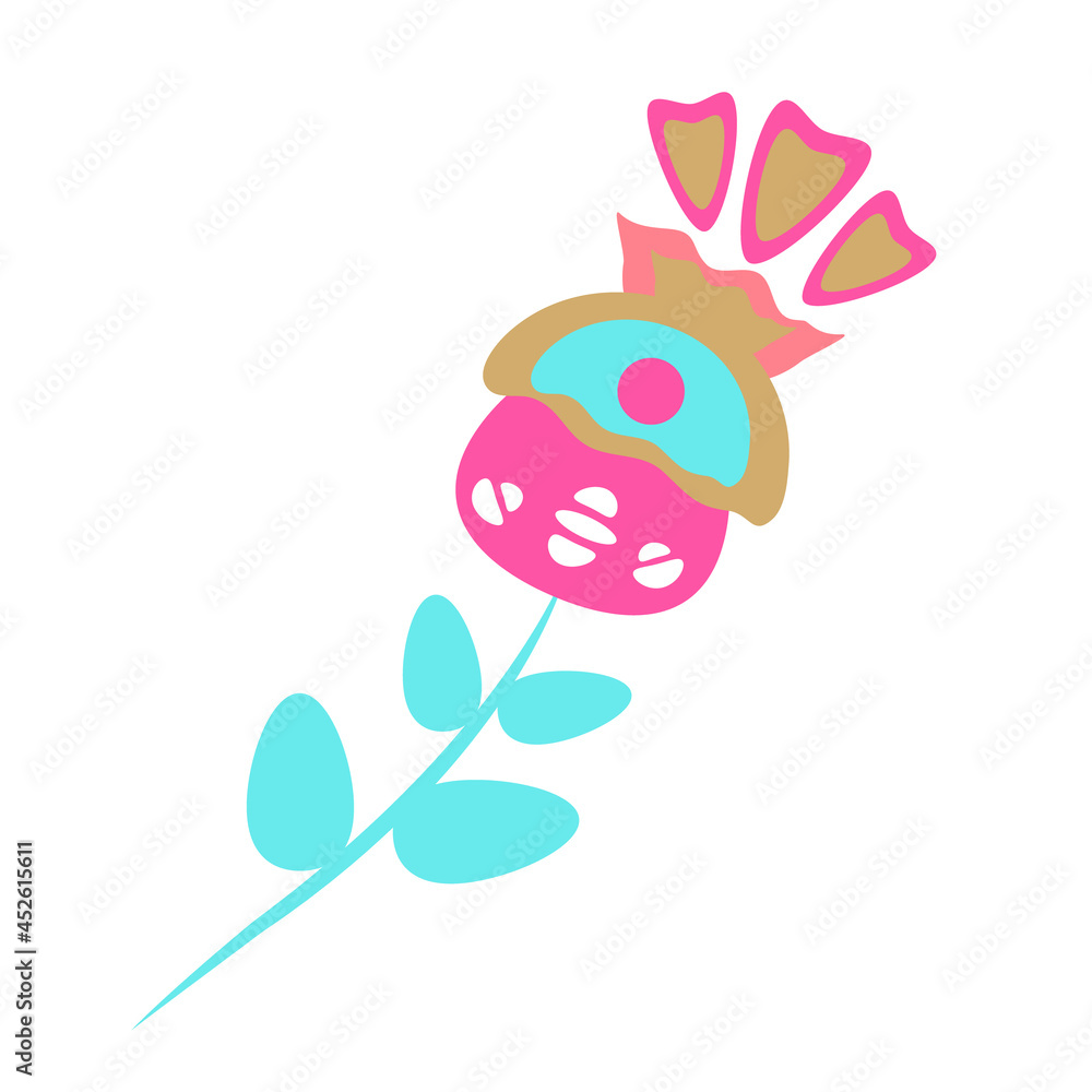 Floral vector illustration based on traditional folk-art ornaments. Isolated colorful flower on white background. Decorative ethnic style.
