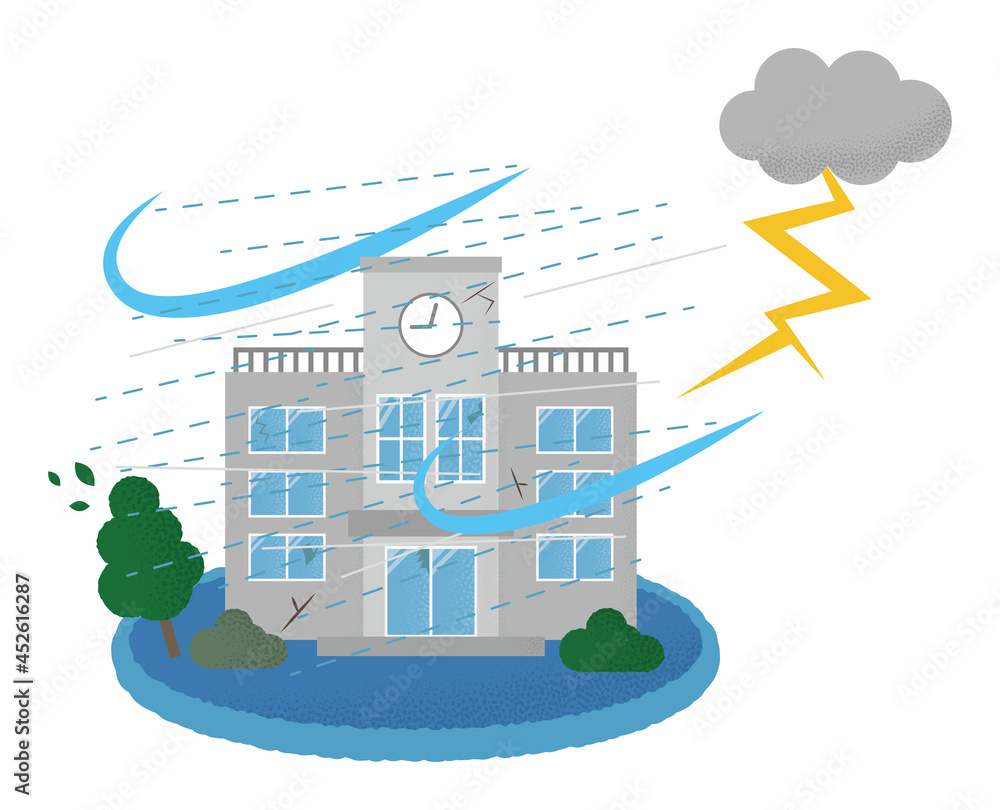 雷雨の被害に遭う学校のベクターイラスト Stock Vector | Adobe Stock