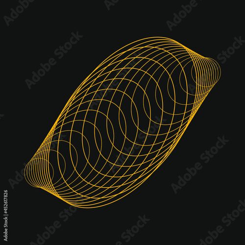 Yellow abstract lines in ellipse form. Spiral vector illustration. Design element for frame, round logo, blackout tattoo, sign, symbol, web pages, prints, template, pattern and abstract background