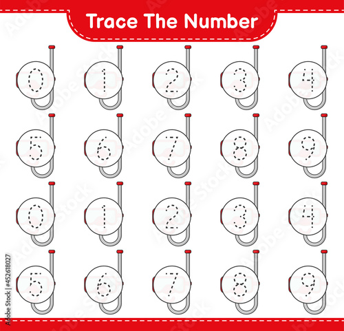 Trace the number. Tracing number with Scuba Diving Mask. Educational children game, printable worksheet, vector illustration