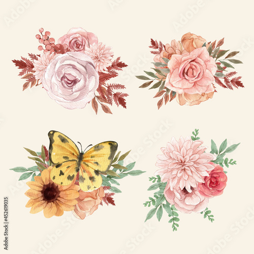 Bouquet template with wedding autumn concept,watercolor style