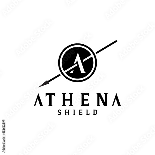 Premium Silhouette of Athena the goddess with shield and spear, the beauty Greek Roman Goddess Logo template vector illustration