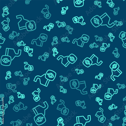 Green line Traditional brewing vessels in brewery icon isolated seamless pattern on blue background. Beer brewing process. Distillery plant, brewery. Vector