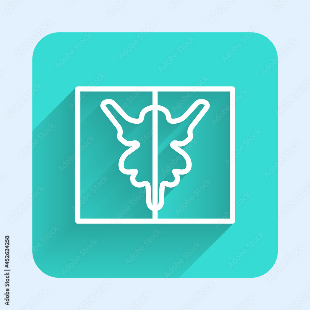 White line Rorschach test icon isolated with long shadow background. Psycho diagnostic inkblot test Rorschach. Green square button. Vector White line Rorschach test icon isolated with long shadow background. Psycho diagnostic inkblot test Rorschach. Green square button. Vector