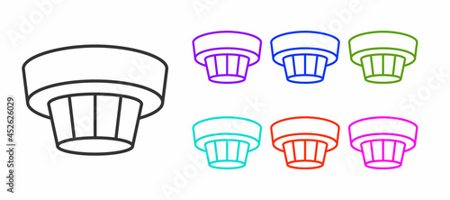 Black line Smoke alarm system icon isolated on white background. Smoke detector. Set icons colorful. Vector