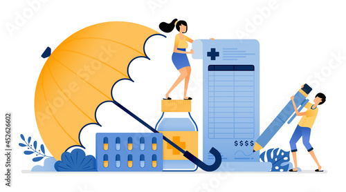 Illustration of approval to cover all cost of health protection on hospital drug bills and follow up care. Vector design can be use for website, web, poster, banner, flyer, mobile apps, social media