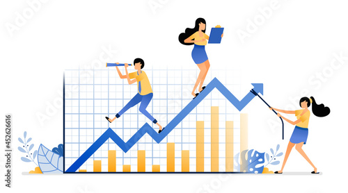 Illustration of company meeting in choosing strategies deals in financial and stock market fluctuations. Vector design can be use for website, web, poster, banner, flyer, mobile apps, social media