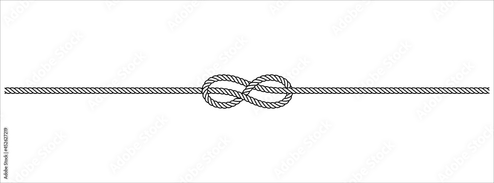 Horizontal beautiful rope tie vector illustration. Rope lace line vector. Pretty rope knot form. - obrazy, fototapety, plakaty 