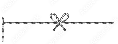 Horizontal beautiful rope tie vector illustration. Rope lace line vector. Pretty rope knot form.