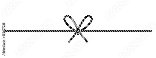 Horizontal beautiful rope tie vector illustration. Rope lace line vector. Pretty rope knot form.