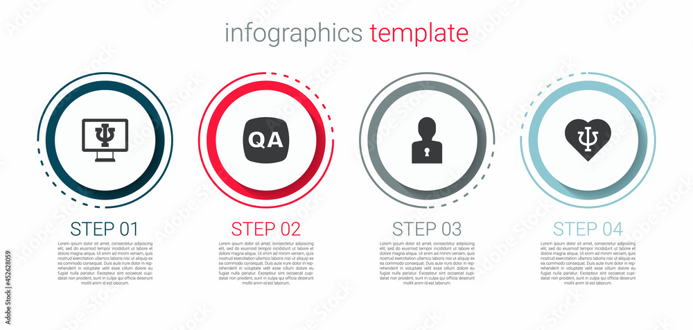 Set Psychologist online, Question and Answer, Solution to the problem and Psychology, Psi. Business infographic template. Vector Set Psychologist online, Question and Answer, Solution to the problem and Psychology, Psi. Business infographic template. Vector
