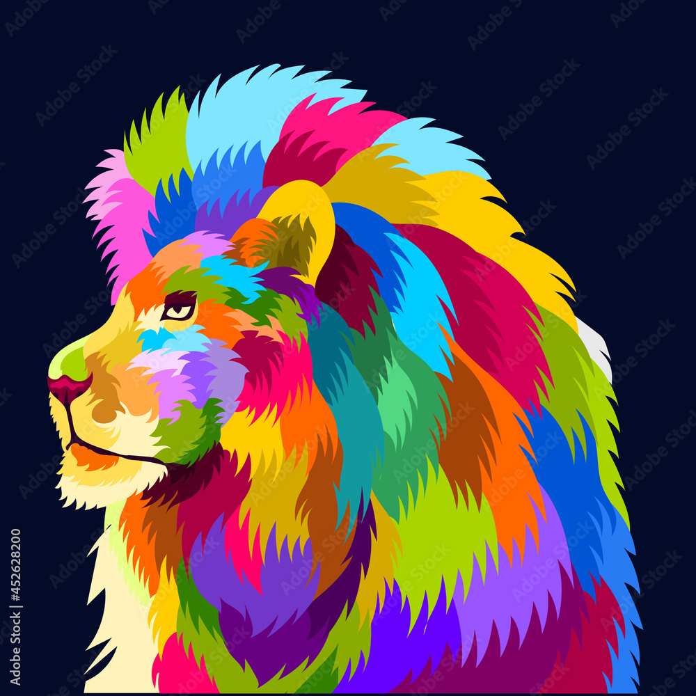 illustration colorful lion head with pop art style Stock Vector | Adobe  Stock