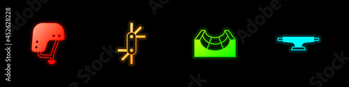 Set Skateboard helmet, Tool allen keys, park and wheel icon. Vector