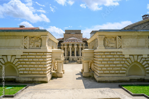 View of the building of the Semashko mud baths in the city of Essentuki, Russia, built in 1913 in the ancient Greek style photo