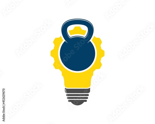 Bulb with gear and gym kettle bell inside