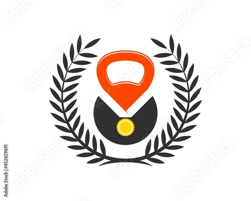 Circular wheat with gym kettle bell and medal inside