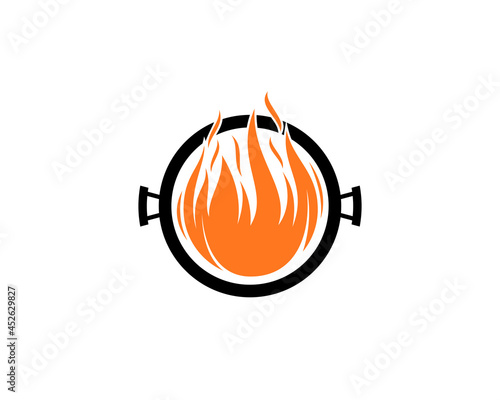 Fire flame in the cooking pan logo