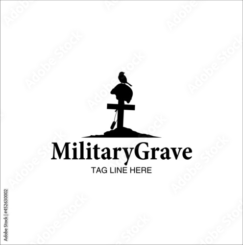 Grave military Christian  helm bird black vector photo