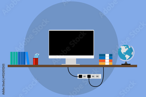 Flat design vector illustration of modern office interior office workspace in to office.