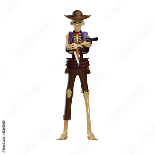 A bad 3D Skull Cowboy Cartoon Design having a blade and gun