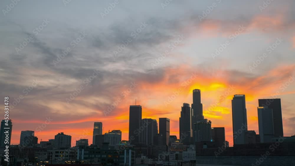 Time lapse of epic day to night transition of Los Angeles skyline Time lapse of epic day to night transition of Los Angeles skyline