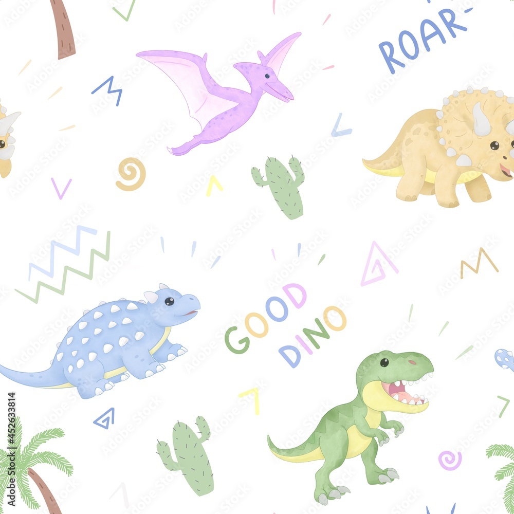 Fototapeta premium Dinosaurs seamless pattern 