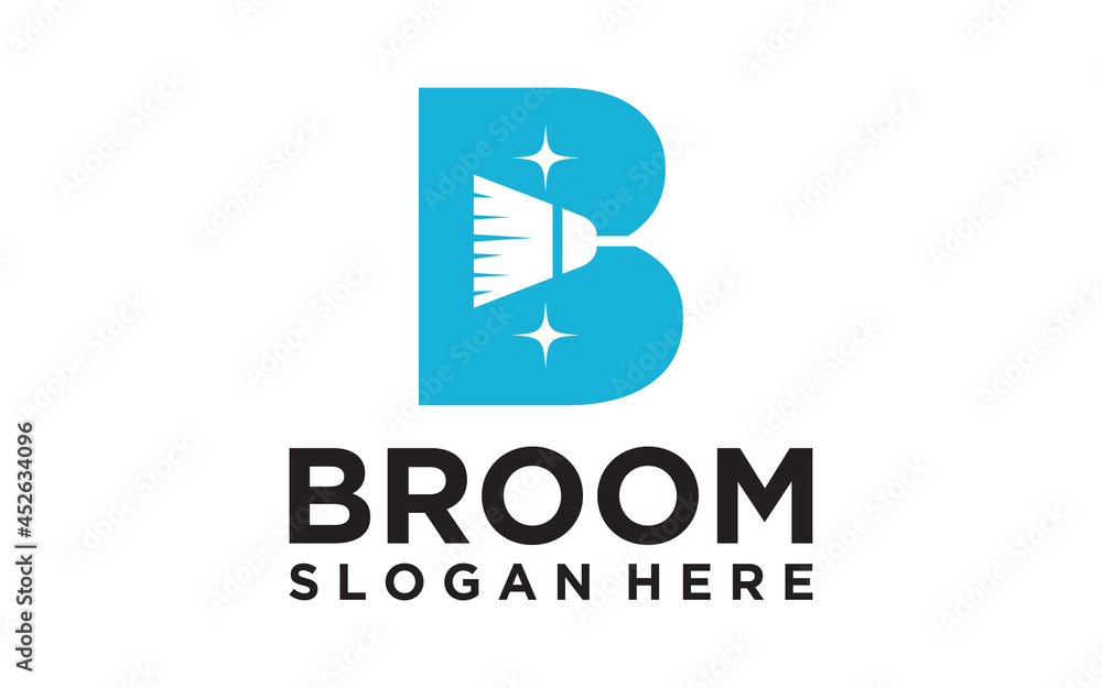 B initial with broom vector logo designs B initial with broom vector logo designs