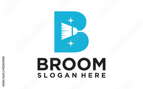 B initial with broom vector logo designs