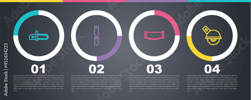 Set line Chainsaw, Chisel tool, Two-handed and Electric circular. Business infographic template. Vector