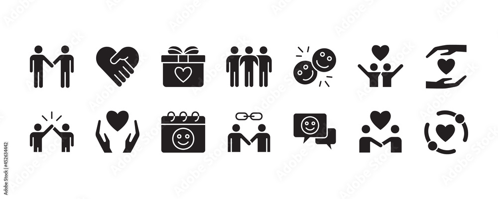 Friendship icon set. Vector graphic illustration. Flat style design. Friendship icon set. Vector graphic illustration. Flat style design.
