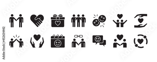 Friendship icon set. Vector graphic illustration. Flat style design.	