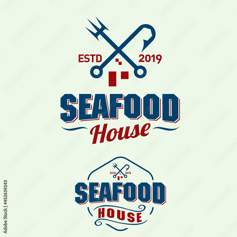 Seafood House emblem symbol in vintage style vector format
for food business logo, t-shirt graphic, design element, or any other purpose.