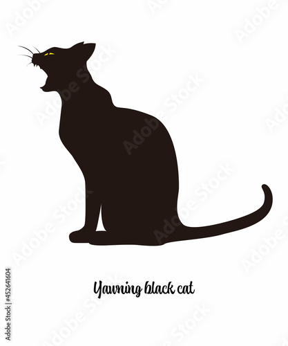 あくびをしている黒猫のイラスト素材 ベクター