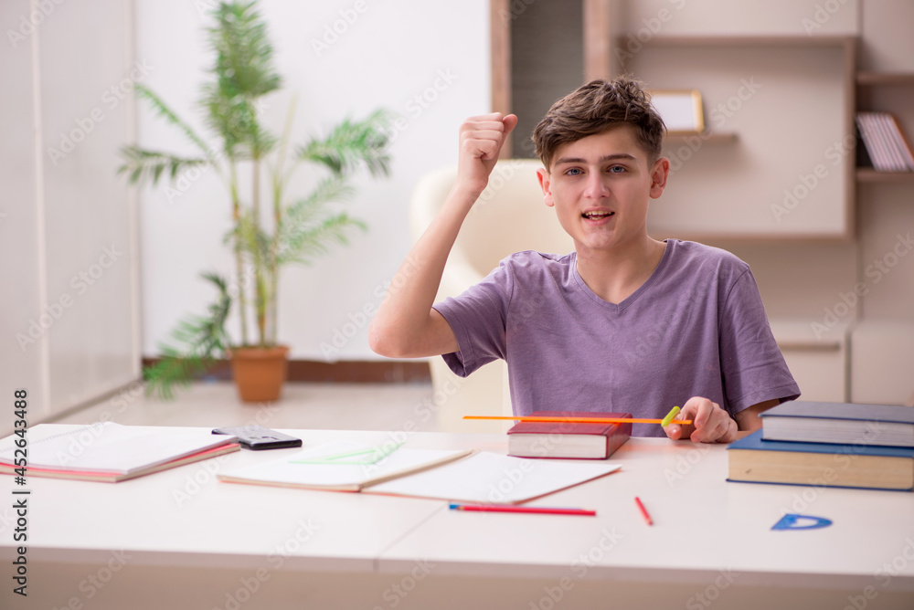 Schoolboy preparing for exams at home Schoolboy preparing for exams at home