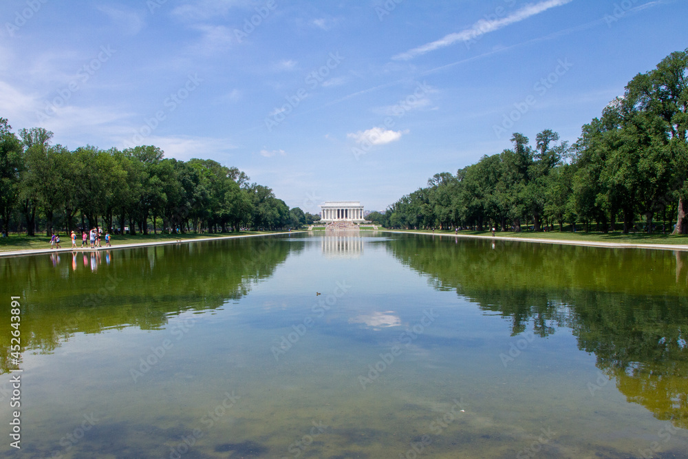 View of the Abraham Lincoln Memorial reflection pool during the day