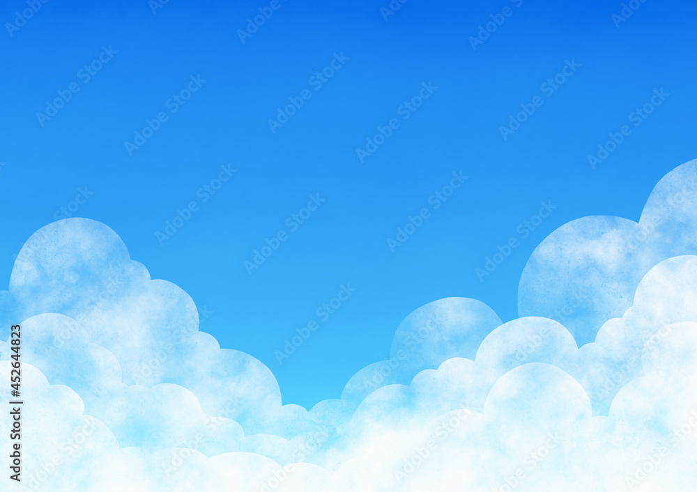 Fluffy cloud border and blue sky illustration background for decoration on sky concept.