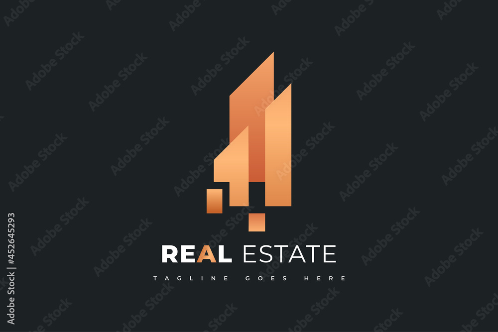 Fototapeta premium Abstract Real Estate Logo Design in Gold Gradient. Construction, Architecture or Building Logo Design Template