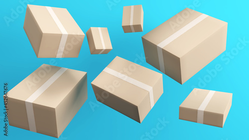 Bulk parcel boxes on a blue background,parcel delivery,3d rendering © oselote