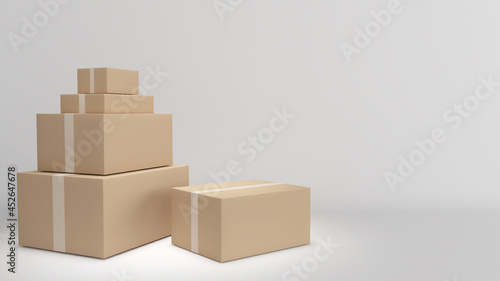 Bulk parcel boxes on a white background,parcel delivery,3d rendering