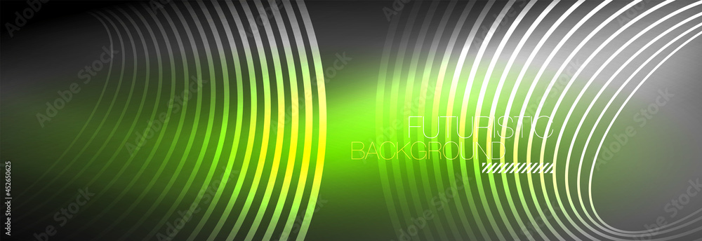 Dark abstract background with glowing neon circles. Trendy layout template for business or technology presentation, internet poster or web brochure cover, wallpaper Dark abstract background with glowing neon circles. Trendy layout template for business or technology presentation, internet poster or web brochure cover, wallpaper
