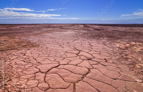 desolate parched and cracked landscape in the Atacama desert in the north of Chile 