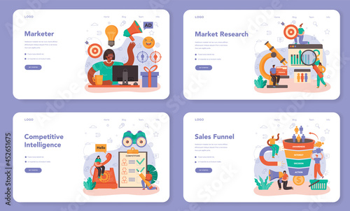 Marketer web banner or landing page set. Brand or product advertising