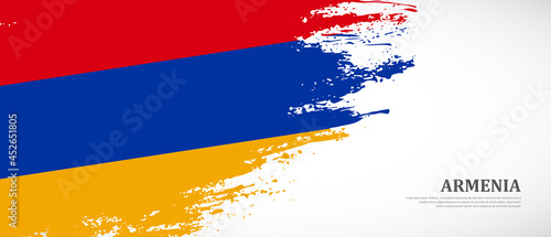 National flag of Armenia with textured brush flag. Artistic hand drawn brush flag banner background