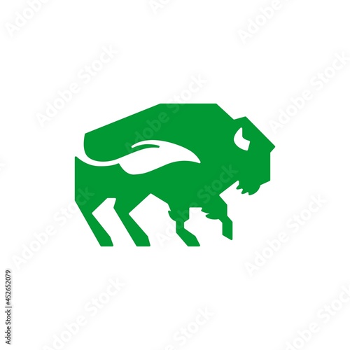 bison buffalo leaf tail natural green simple minimal logo vector icon illustration