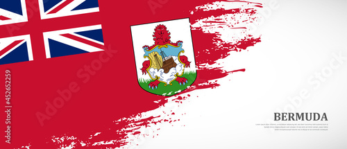 National flag of Bermuda with textured brush flag. Artistic hand drawn brush flag banner background